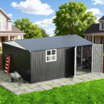 VIWAT 10x12~12x14 FT Outdoor Metal Storage Shed with Window, Lockable Garden Tool Shed