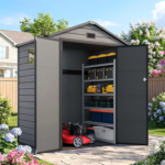 6x4 FT Storage Shed with Floor, Plastic Storage Shed with Lockable Door