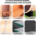 Outdoor Barrel Steam Sauna, 1-2 Person Spruce Wood Sauna Room, 4.5KW Harvia Electric Heater, Asphalt Shingle Roof - Image 12