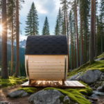 Outdoor Barrel Steam Sauna, 1-2 Person Spruce Wood Sauna Room, 4.5KW Harvia Electric Heater, Asphalt Shingle Roof - Image 6