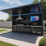 Black Garden/patio Outdoor Bbq Kitchen Pod with Door Weatherproof 304 Stainless Steel Outdoor Kitchen with Shed