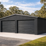 6.0m x 6.0m Double Garage lock up Steel Car Parking Storage with 2 Roller Door, Black