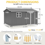 12x10FT Metal Outdoor Storage Shed Heavy Duty Waterproof - Image 8