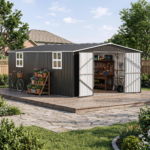 12x18FT Outdoor Metal Storage Shed w/ Windows, Lockable Door - Image 2
