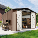10x12 FT Outdoor Storage Shed with Floor & Lockable Double Doors