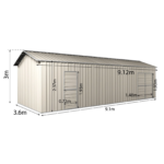 Garage Workshop Shed 9.12m x 3.6m x 3m Side Double Doors + PA... - Image 4