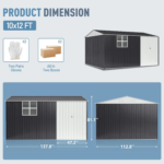 VIWAT 10x12~12x14 FT Outdoor Metal Storage Shed with Window, Lockable Garden Tool Shed - Image 5