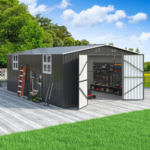 12x18FT Outdoor Metal Storage Shed w/ Windows, Lockable Door