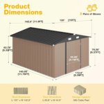 10x12 FT Outdoor Storage Shed with Floor & Lockable Double Doors - Image 6