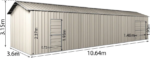 Garage Workshop Shed 10.64m x 3.6m x 3m Side Double doors + PA doors 7 Frames Design - Image 6