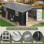 12x18FT Outdoor Metal Storage Shed w/ Windows, Lockable Door - Image 4