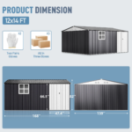 VIWAT 10x12~12x14 FT Outdoor Metal Storage Shed with Window, Lockable Garden Tool Shed - Image 3