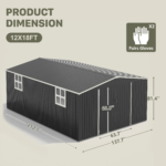 12x18FT Outdoor Metal Storage Shed w/ Windows, Lockable Door - Image 3