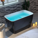 49'' Acrylic Freestanding Soaking Bathtub, Square-shape Japanese Soaking Hot Tub, Sit-In Design with Chrome Overflow - Image 3