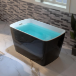 49'' Acrylic Freestanding Soaking Bathtub, Square-shape Japanese Soaking Hot Tub, Sit-In Design with Chrome Overflow - Image 2