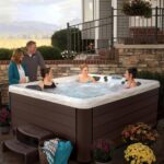 Modern acrylic hot tub with swimming pool and jet massage function, suitable for outdoor use by 3 people